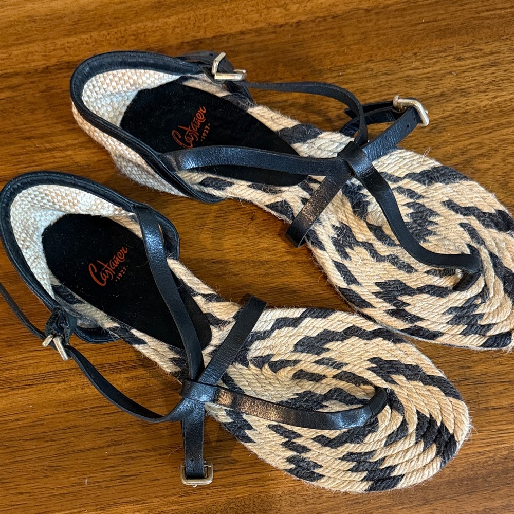 Castaner Black and Cream Espadrille Flats